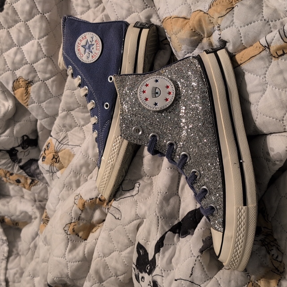 Converse x Chiara Ferragni Sneakers Size 5.5 Gently Worn Blue and Silver Glitter